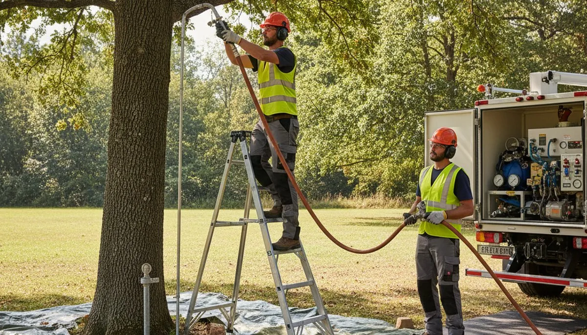 Arbor Tree Care fertilizing a healthy tree in Fort Lauderdale, FL for improved growth and care