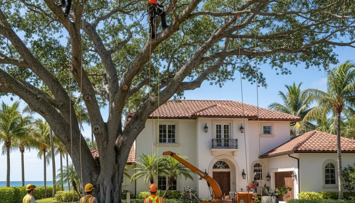 Tree service crew in Fort Lauderdale, FL removing a tree for safe residential property protection