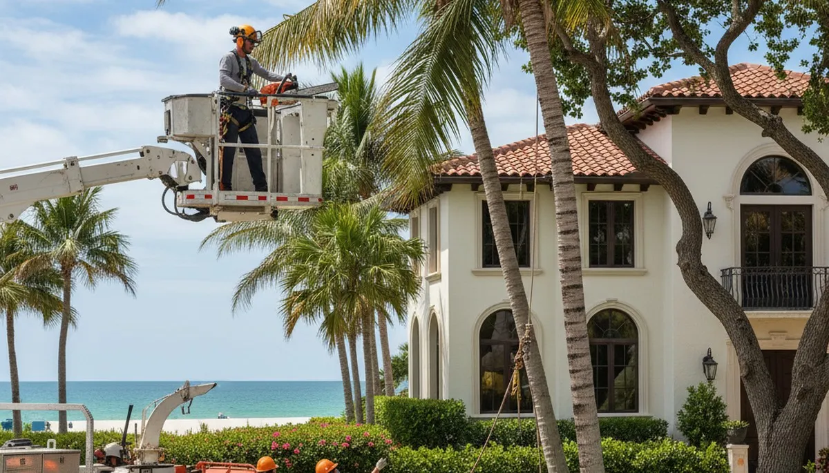 Tree service crew trimming tree in Fort Lauderdale, FL for safe residential property maintenance