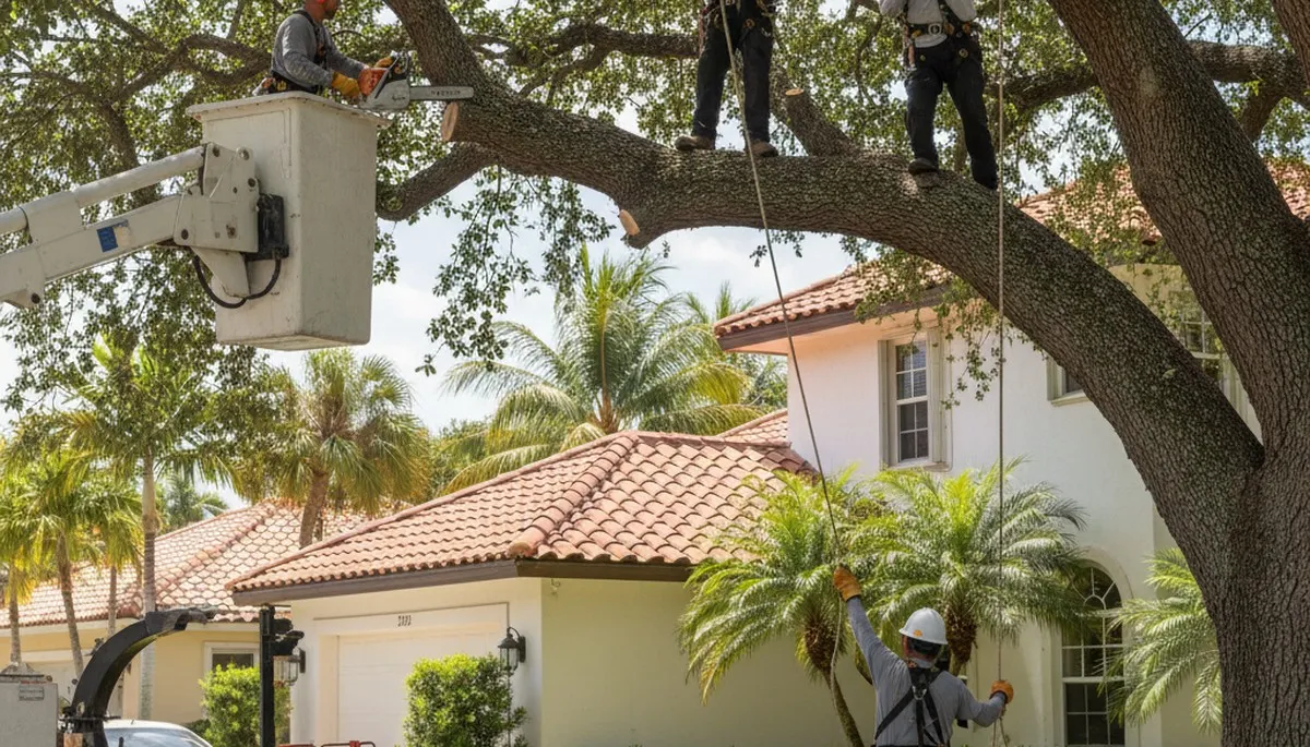Tree service crew removing a tree in Fort Lauderdale, FL for safe property protection
