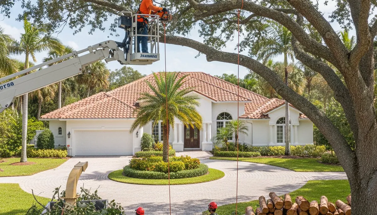 Tree service crew in Fort Lauderdale, FL removing a tree for safe residential property maintenance